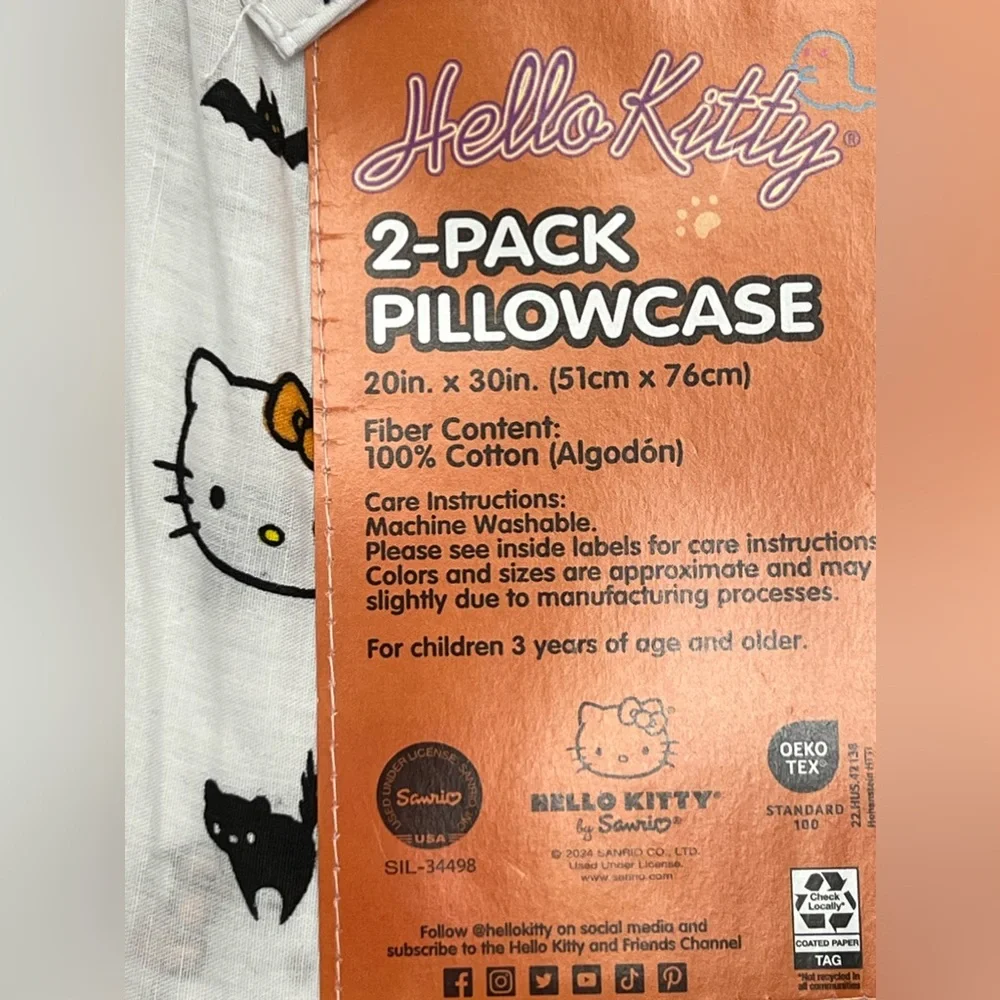 Hello Kitty Halloween Standard Pillowcases 2 Pack/Set of 2 Pumpkins Bats & Cats